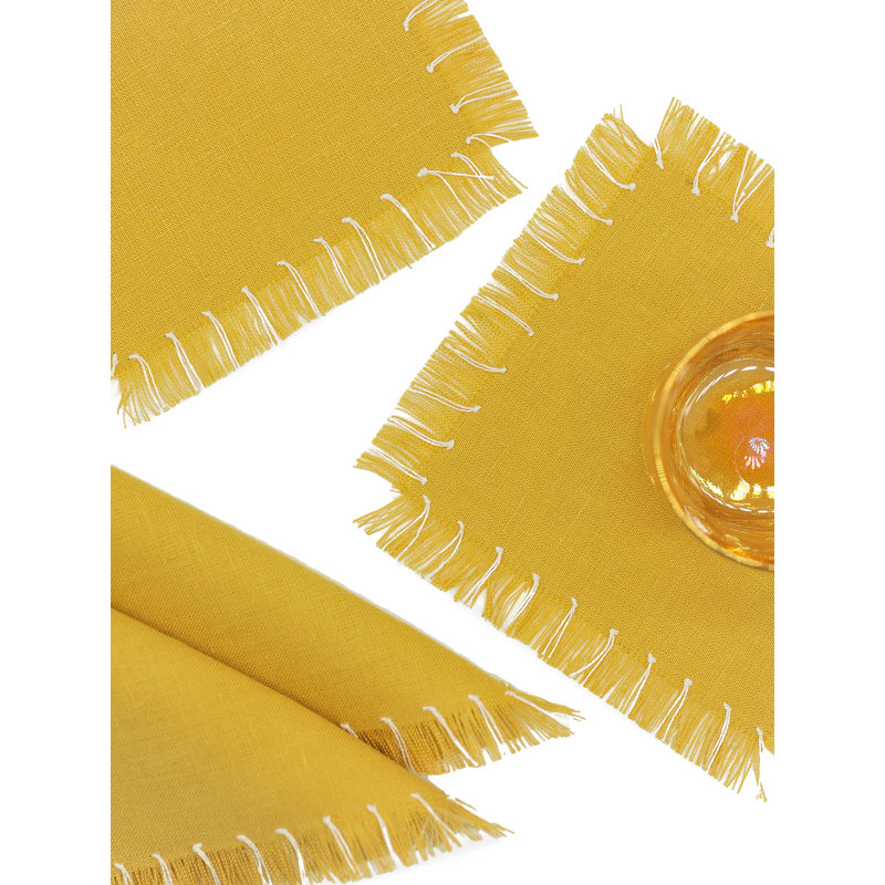 Hand Knotted Fringe Cocktail Napkin, Citron