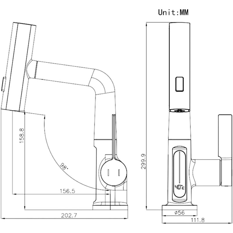 Robinet de lavabo à affichage à DEL avec relevable coulissant - 360 degrés, 31 becs, hauteur réglable, blanc pour salle de bain