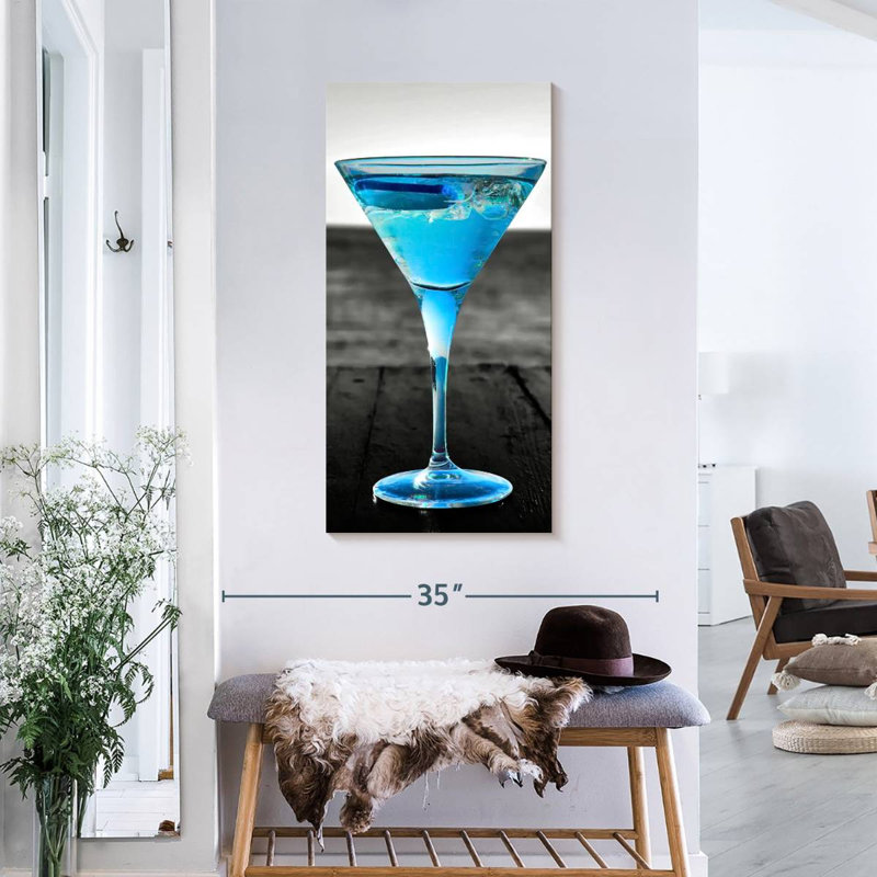 " Pop Blue Martini " Print, 36" H x 18" W x 1.25" D