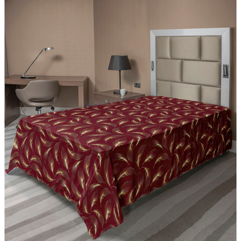 Ambesonne Boho Flat Sheet Floating Feather Modern Style Size Burgundy Mustard and Green, Twin Flat Sheet