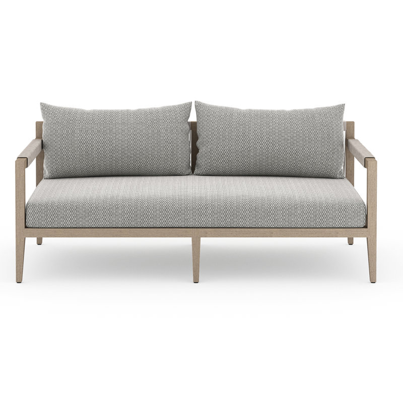 Sherwood Outdoor 2 - Seat Loveseat, Solid Wood, Gray Cushion/Brown/Gray Frame