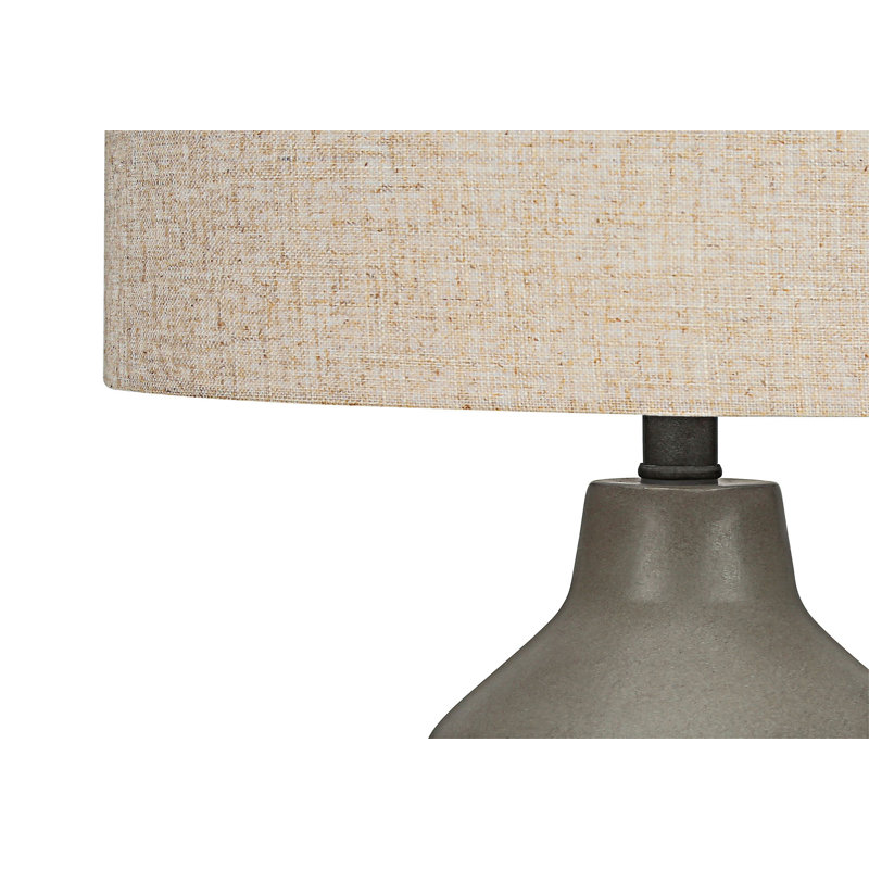 Lampe de table industrielle en béton avec interrupteur rotatif à 3 voies et abat-jour en lin beige, Beige, Gris