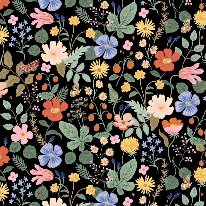 Rifle Paper Co. x Cloth & Company Marion Bed, Rpc Stawberry Fields Black Linen, Queen