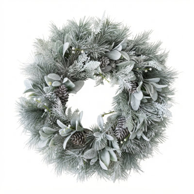 Couronne de Noël givrée en eucalyptus artificiel