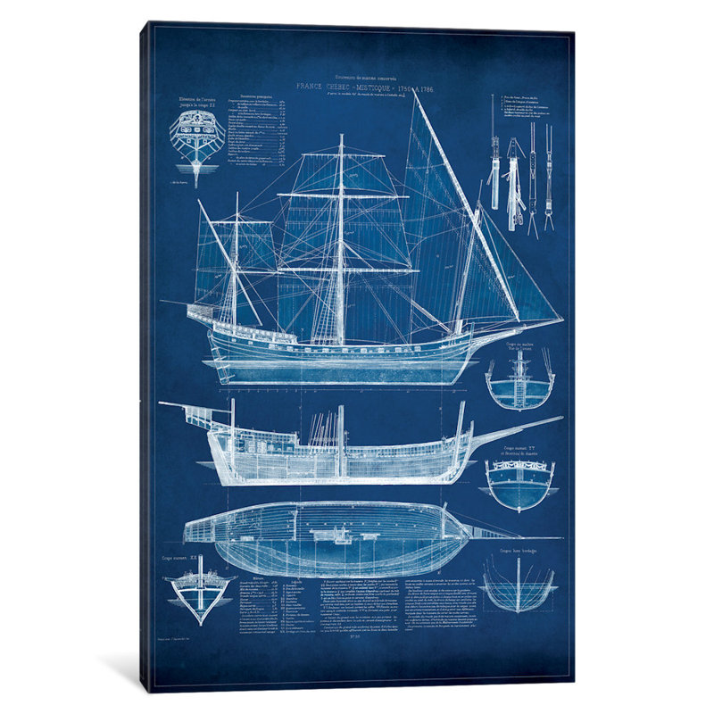 Breakwater Bay «Antique Ship Blueprint I», impression sur toile tendue, H 26 po x l 18 po x P 1,5 po, Toile tendue