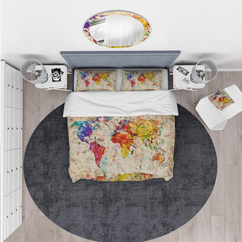 Colorful World Map Twin Microfiber Duvet Cover Set