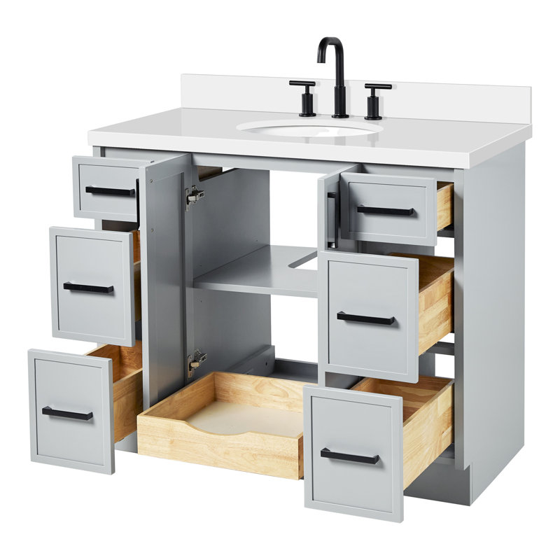 Meuble-lavabo ovale simple 43 po avec comptoir en quartz pur Ariel Kellie, Gris
