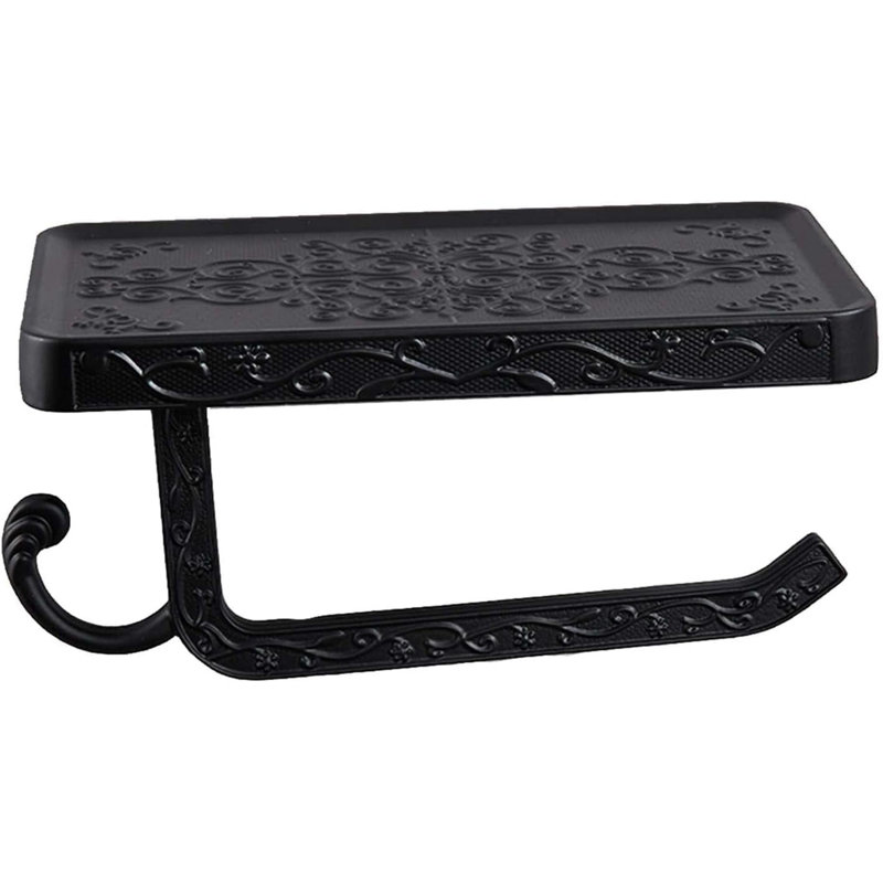 Porte-papier hygiénique en aluminium noir 7 po avec tablette pour téléphone 7 po, Noir