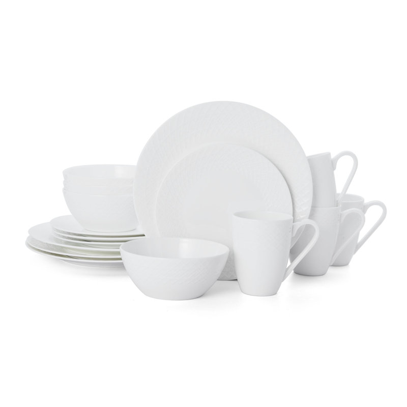 White Porcelain Round Dinnerware Set, Service for 4