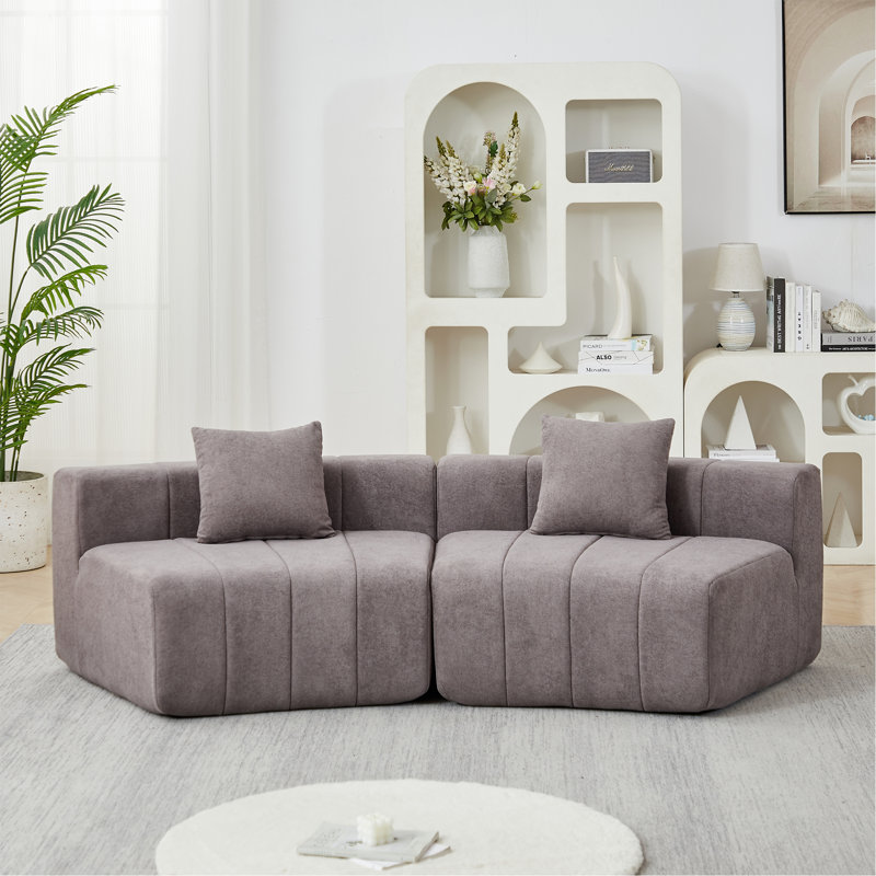 Canapé modulaire courbé Chenille, Gris