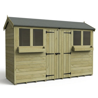 Total Sheds 12ft x 4ft Apex Summer Shed - Toughened Glass External Planters - Pressure Treated Timber - UK Manufactured