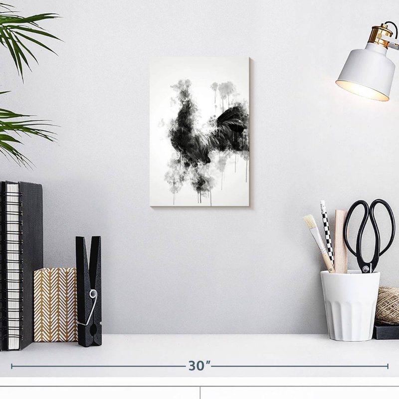 Coq Brampt noir et blanc, H 12 po x l 8 po