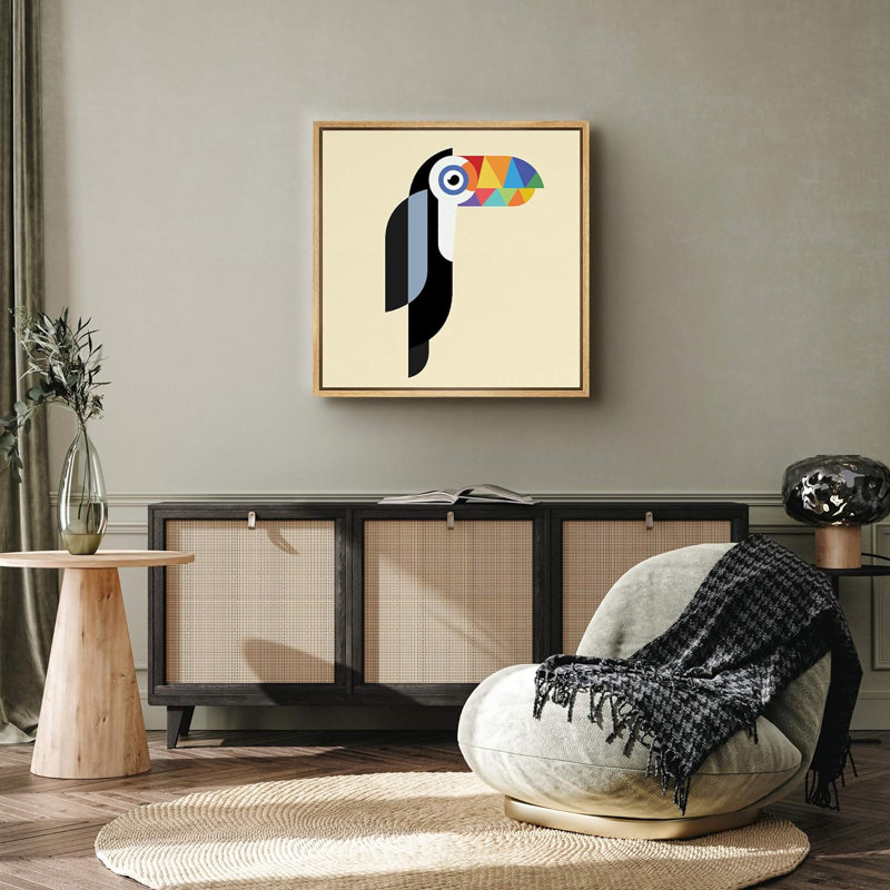 Toucan noir et blanc avec bec arc-en-ciel, animaux modernes, reproduction sur toile, H 24 po x l 24 po