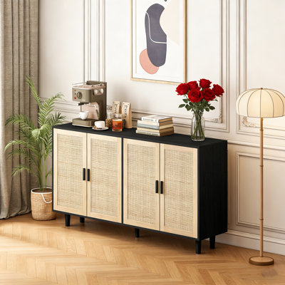 62.20"Elegant and Functional 4-Door Rattan Decorative Storage Cabinet