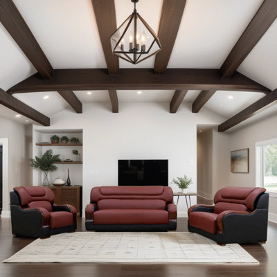3 - Piece Premium Cowhide Genuine Leather Living Room Sofa Set by Lark Manor