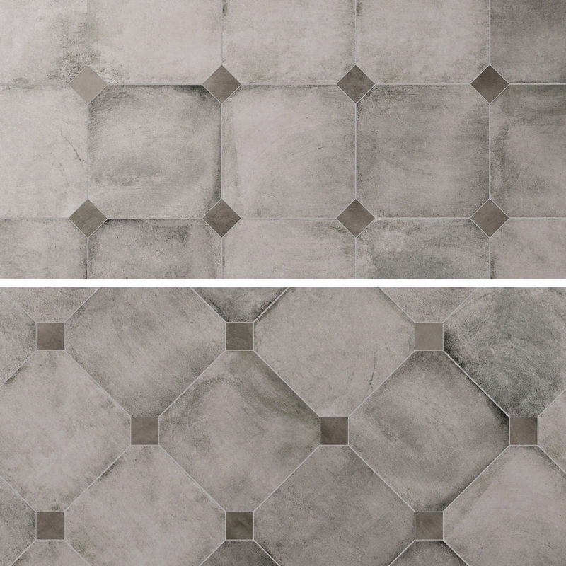 Laverton Octagon W/Taco 7-7/8 In. X 7-7/8 In. Porcelain Floor And Wall Tile, Light Gray/Dark Gray
