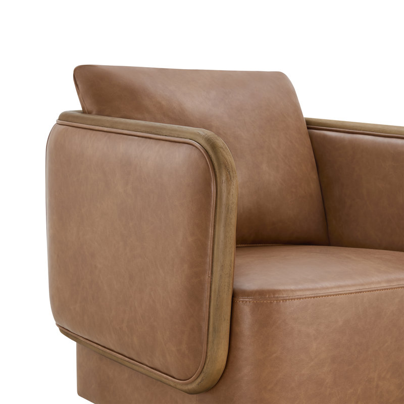 Fauteuil d'appoint rembourré et pivotant en cuir, Brun
