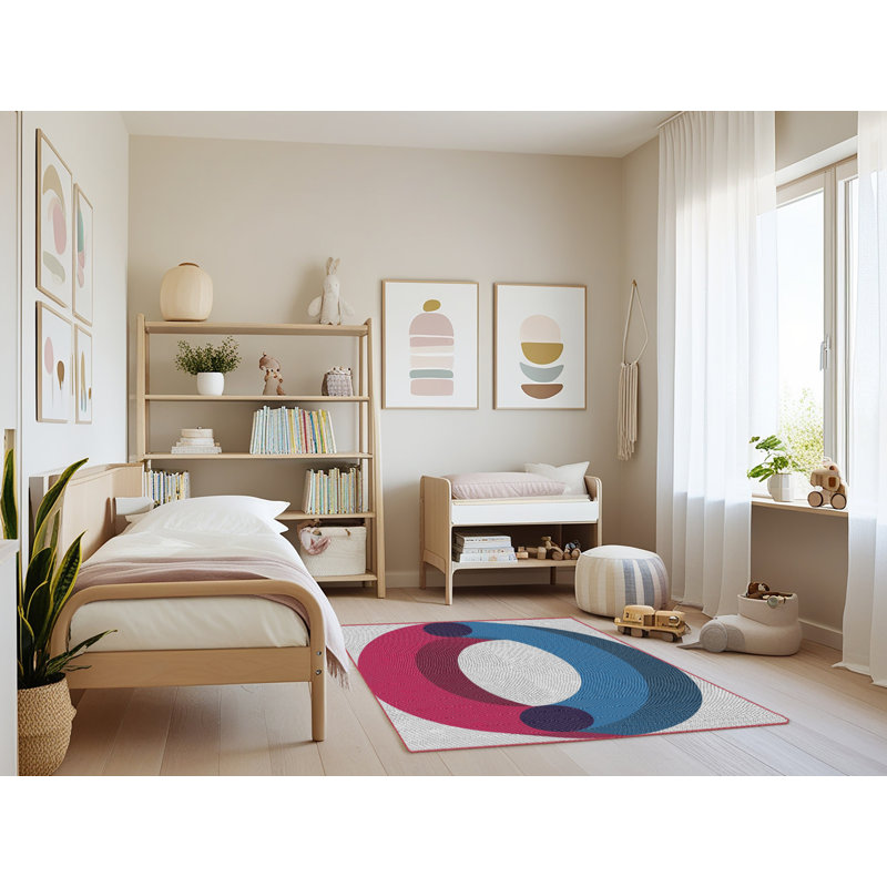 Tapis à tisser rose/bleu/gris, Rectangle 4 pi x 6 pi