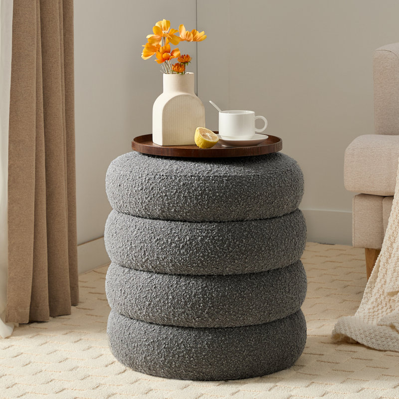 17'' Wide Boulce Round Storage Ottoman, Gray