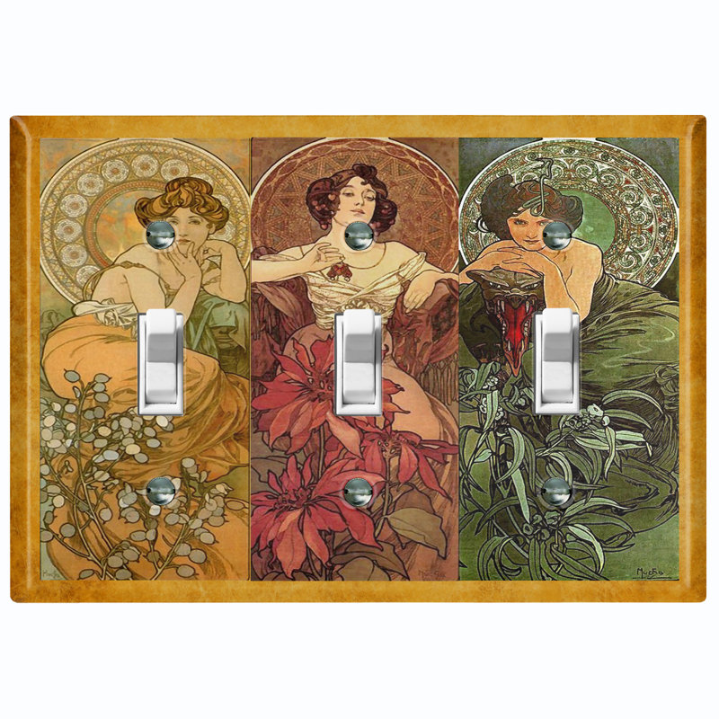 Magnifique plaque murale à 3 interrupteurs à bascule Art Nouveau Angels
