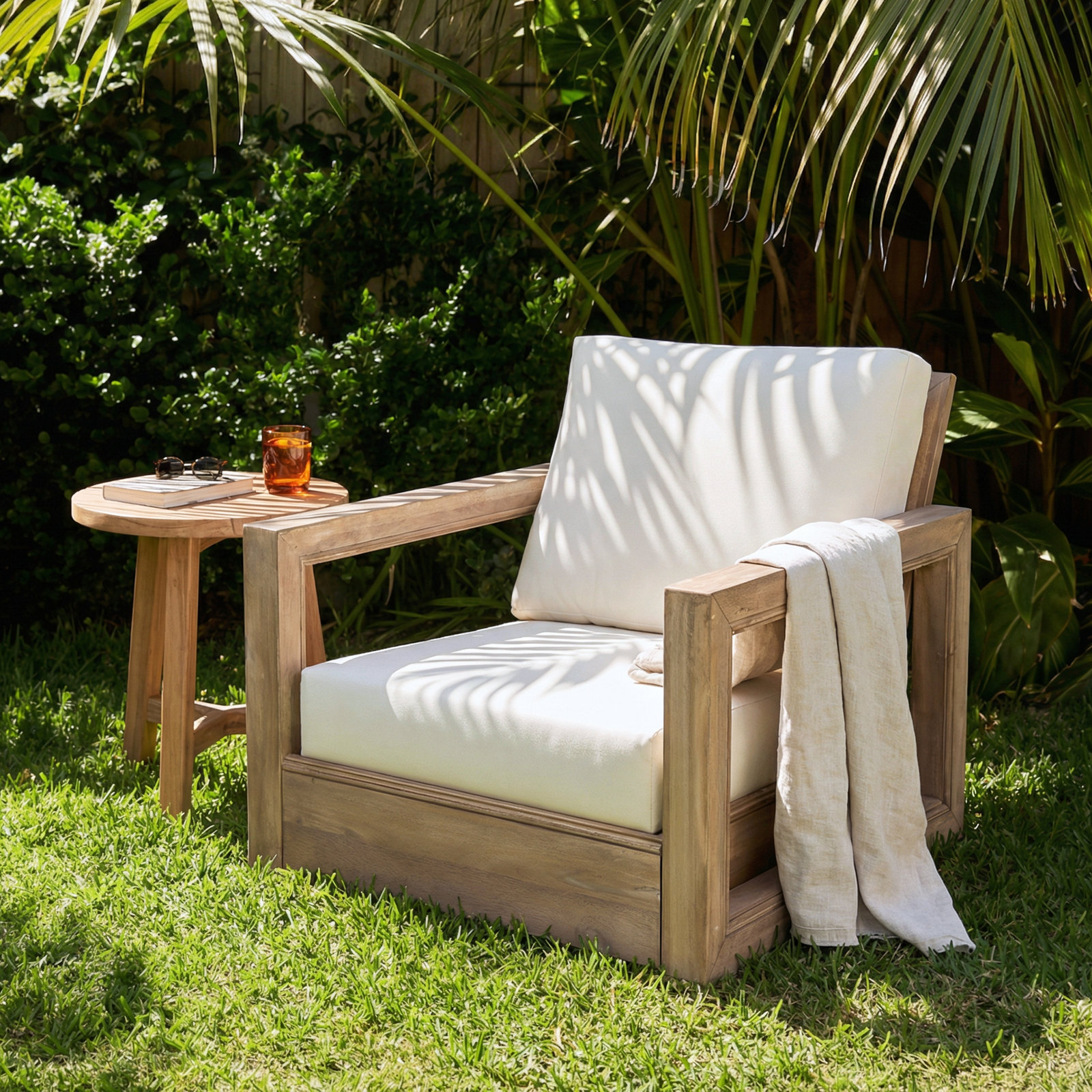 Donnie Acacia Outdoor Lounge Chair, Natural