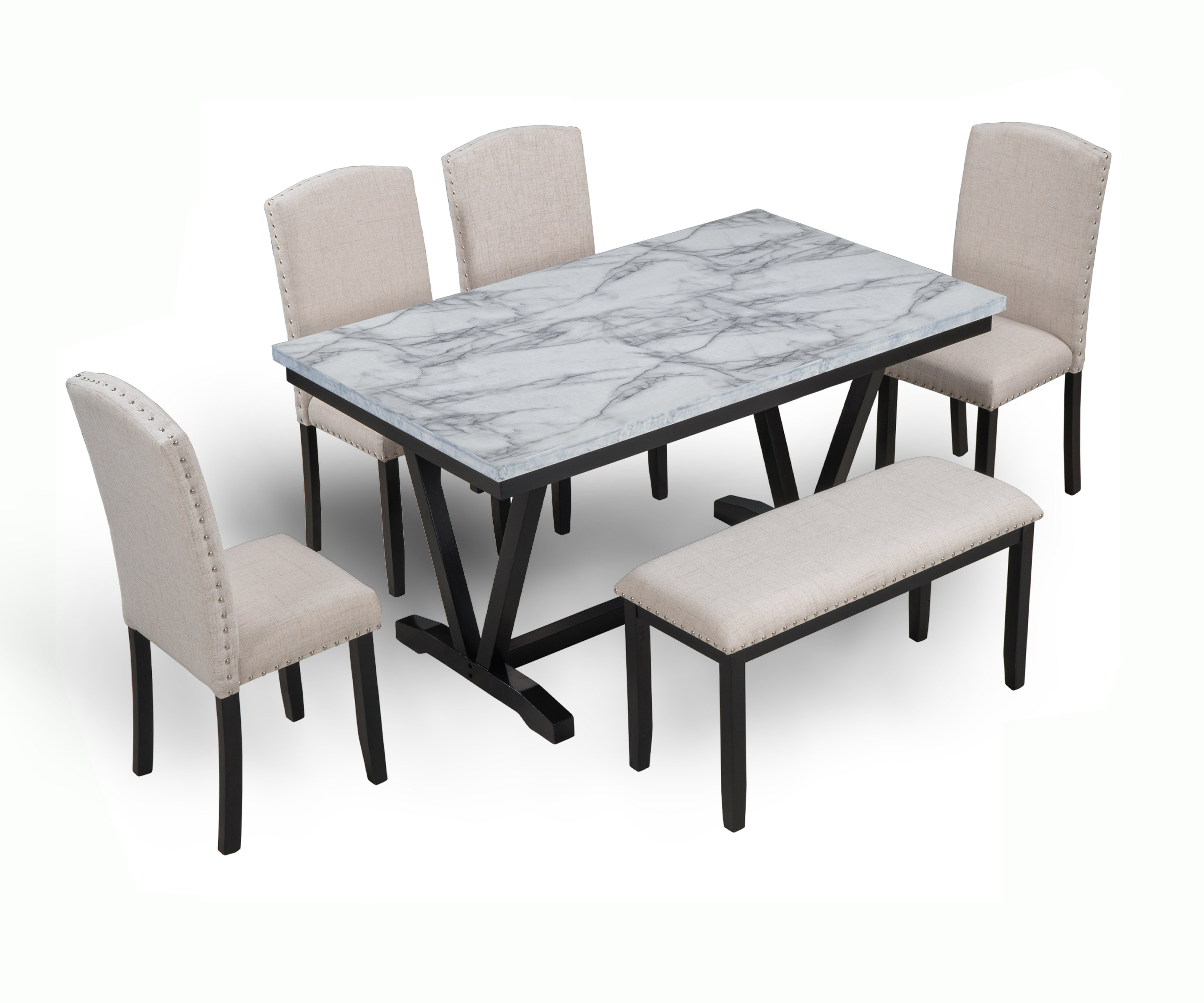 Red Barrel Studio® 6 - Piece Marble Top Trestle Dining Set | Wayfair