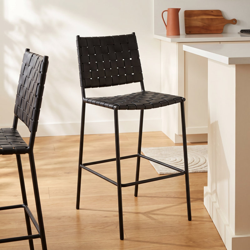Ryland Upholstered Counter Stool with Metal Frame, Black, Black