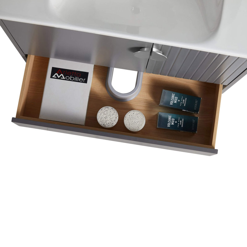 Ensemble de meuble-lavabo simple 30 po Saimah, Chrome poli, Gris roche