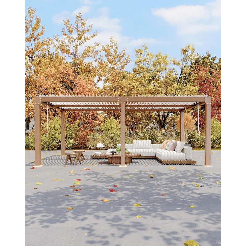 Louvered Pergola with Adjustable Roof, Premium Aluminum Frame & Drainage System for Patio