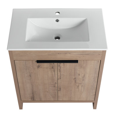 Meuble-lavabo autoportant de 30 po avec lavabo en céramique blanche et 2 portes d'armoire à fermeture en douceur