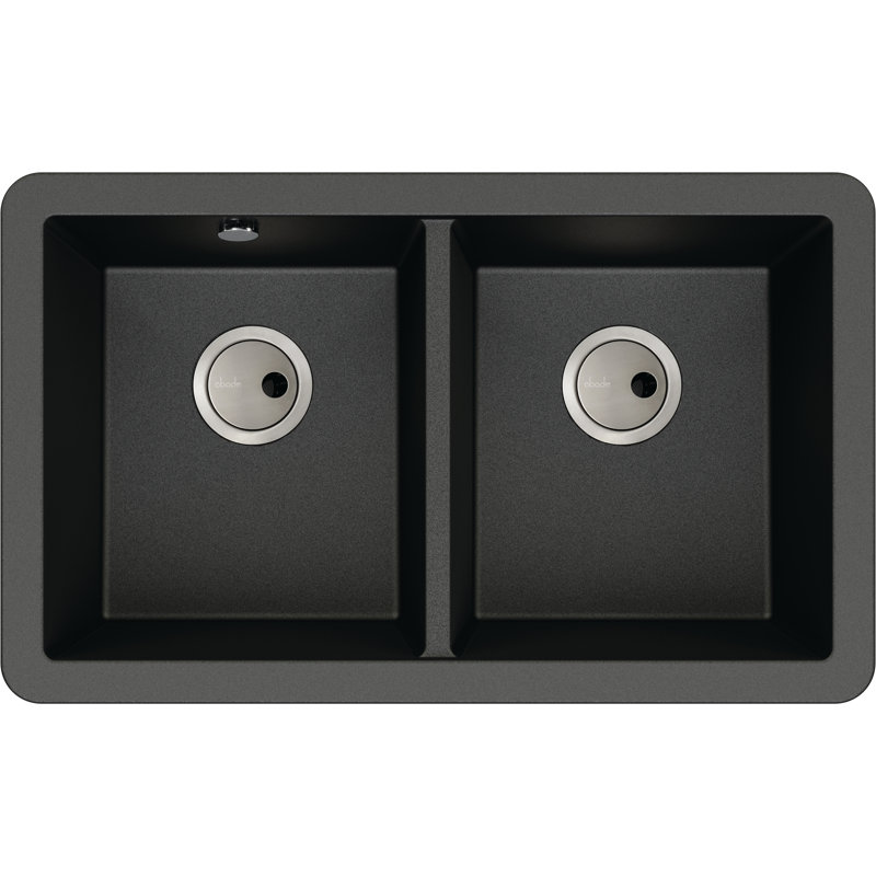 Abode Designs Matrix 460mm W Double Bowl Granite Kitchen Sink, Black
