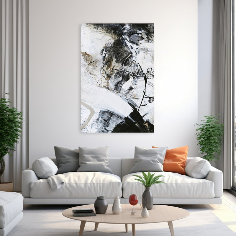 Art contemporain abstrait noir et blanc 1, H 60 po x l 40 po