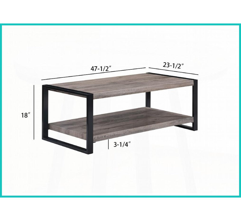Table basse rustique contemporaine brun avec tablette de rangement inférieure pour le salon Fonctionnel