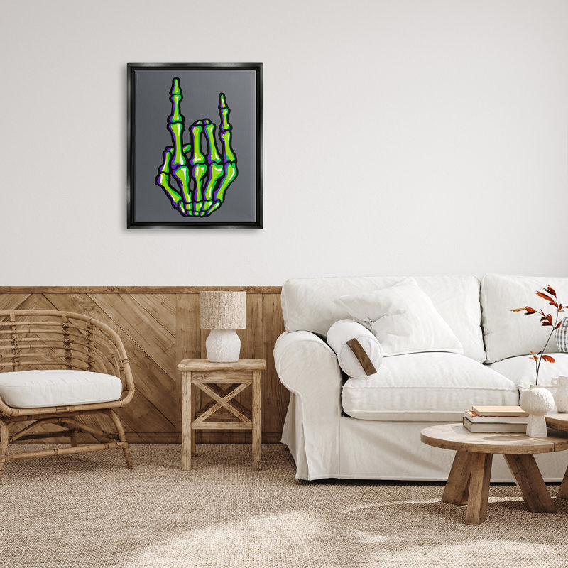 " Rock On Skeleton Hand " by Ziwei Li, Jet Black Floater Frame, 31" H x 25" W x 1.7" D