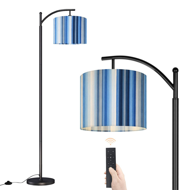 Lampe sur pied à arc avec abat-jour réglable à rayures verticales abstraites bleu gris Lampe sur pied à 3 températures de couleur à intensité variable avec interrupteur au pied pour chambre à coucher