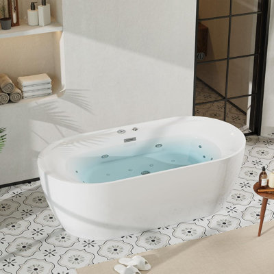 71x35 inch Freestanding Acrylic Bathtub with Air Bubble & Water Jets, Heating & Computer Control
