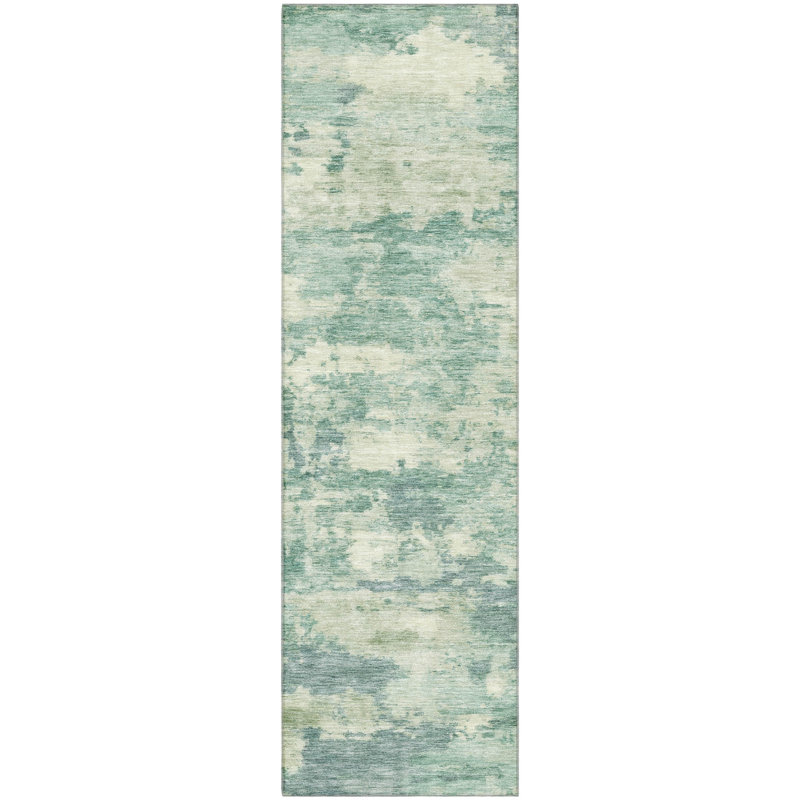 Premium Machine Washable Mayfield AMF2074 Abstract Rug, Teal, 2'3" x 7'6" Runner