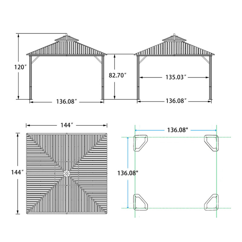 Pavillon de jardin à toit rigide en aluminium mauve 12 pi x 12 pi avec guirlandes lumineuses 48 pi