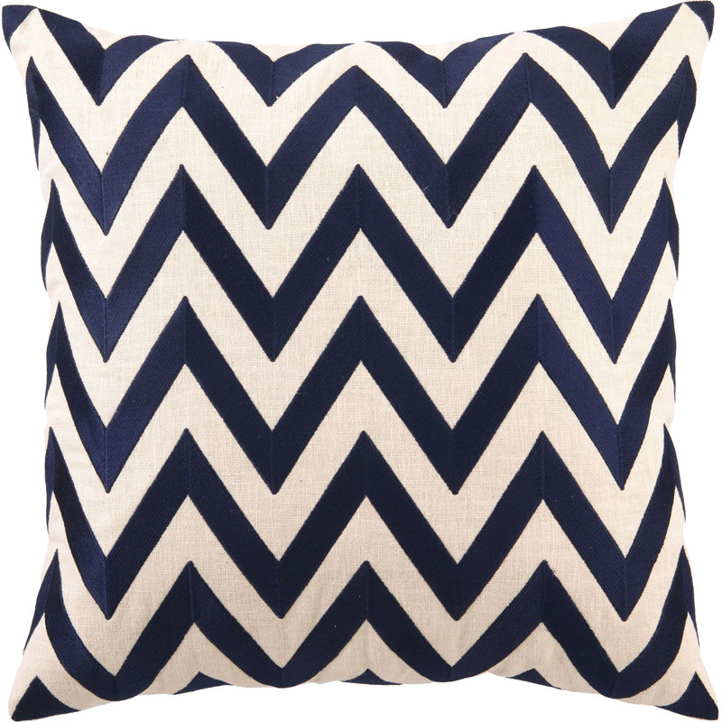 Embroidered Pillows - Zig Zag Down Filled Throw Pillow, Navy