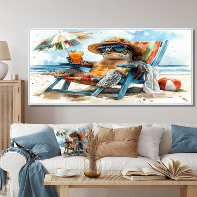 Tortue sur la plage relaxante - salon d'art mural animal côtier