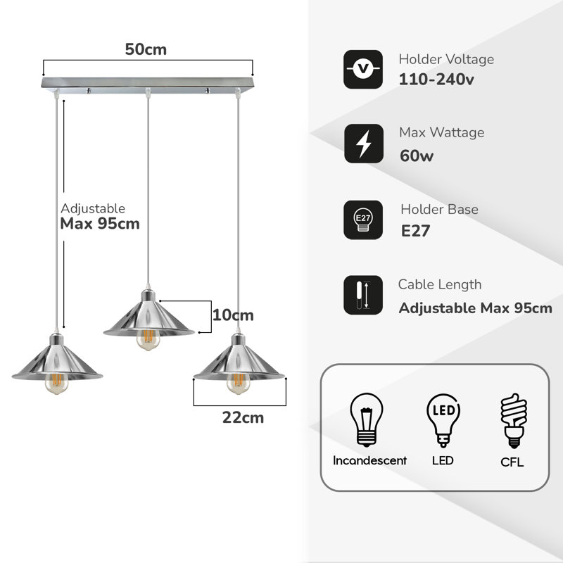 Kosaka 3 - Light Chrome Kitchen Island Pendant, Yes