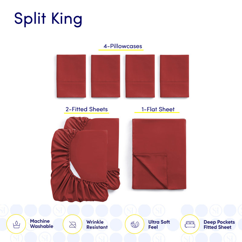 Ensemble de draps luxueux en microfibre douce avec taies d'oreiller en prime, Rouge