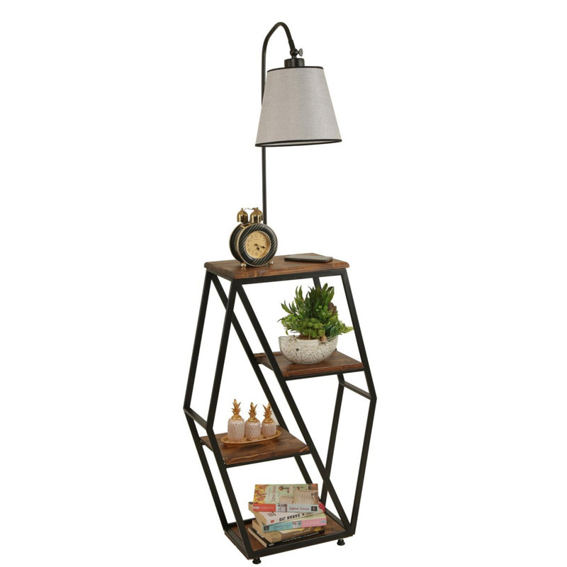 Luro Elegant Floor Lamp with Metal Body & 100% Fir Wood Bookstand, Light Grey, 65 x 39.4 inches | 100% Electrostatic Oven Dried Paint | E27 Socket, Max 60W | Perfect for Living Room, Bedroom & Study Spaces