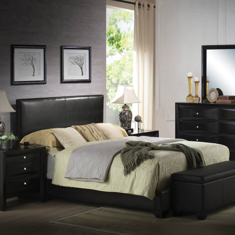 Antima Upholstered Bed, Black, Full / Double