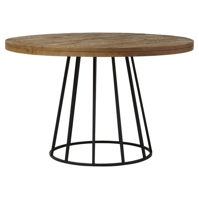Pine Round Solid Wood Top Metal Base Dining Table