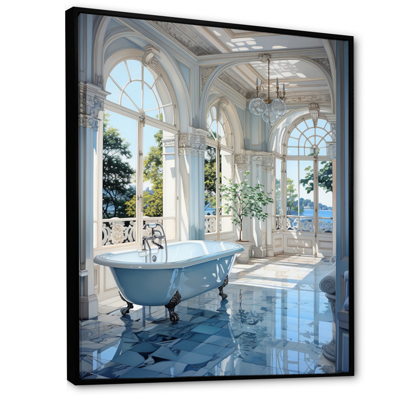 Bathroom Tranquil Reflections II - Impressions encadrées pour salle de bain, H 32 po x l 16 po x P 1 po, Cadre flottant noir
