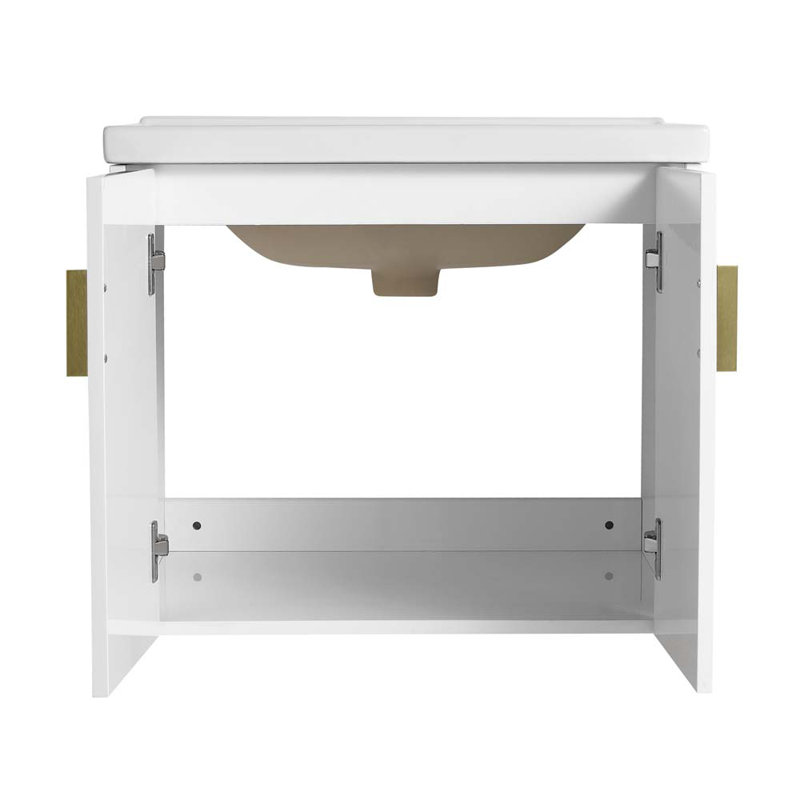 Meuble-lavabo double 59,6 po avec plateau en céramique 59,6 po, Blanc