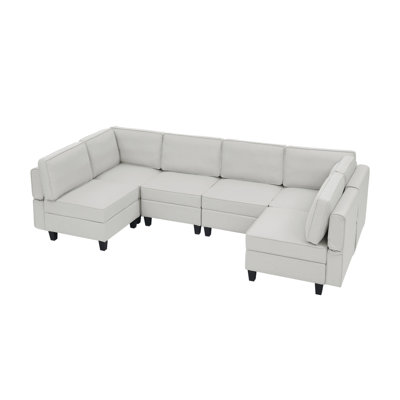 Canapé modulaire en lin 110,2 po x 78,7 po, canapé en U avec accoudoirs et dossiers réglables, canapé-lit réversible à 6 places avec sièges de rangement