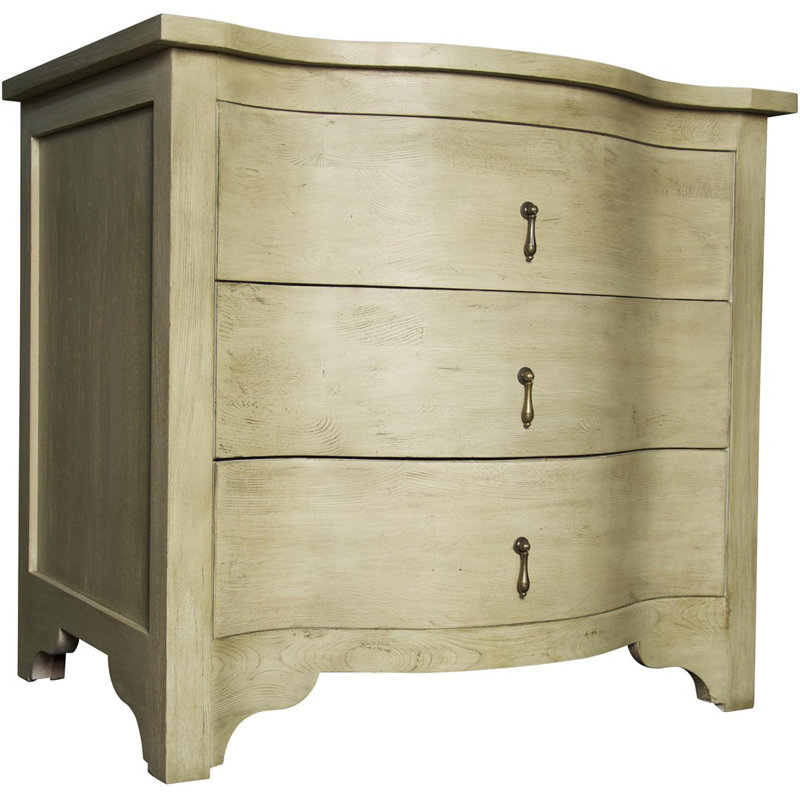 Vintage Charm Grey Elm Nightstand with Curved Storage Drawers