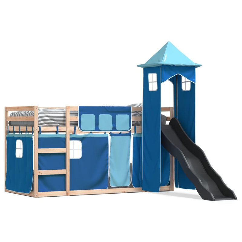 Mayweather Bunk Bed Themed Beds with Trundle Included, 80 x 200 cm, Natural, Blue